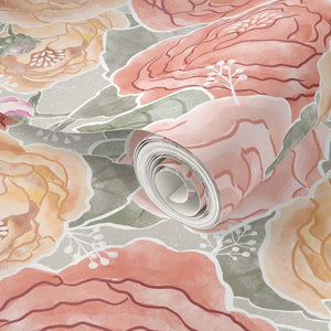 Bountiful Peony Watercolor Peel & Stick and Pre-Pasted Wallpaper Close Up
