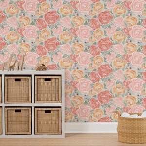 Bountiful Peony Watercolor Peel & Stick and Pre-Pasted Wallpaper on Sage