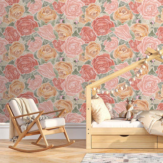 Bountiful Peony Watercolor Peel & Stick and Pre-Pasted Wallpaper on Sage